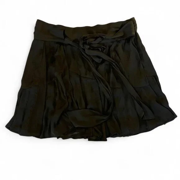 Free People Flowy Feminine Tiered Whimsygoth Coquette Black Wrap Tie Mini Skirt - Picture 4 of 7